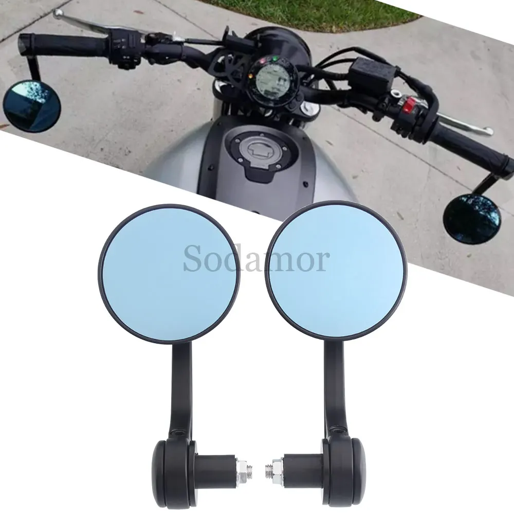 End Mirrors Motorcycle Handlebar Rearview Blue Lense Anti GlareHandle Round For for Honda ATVs/ Yamaha/for Suzuki
