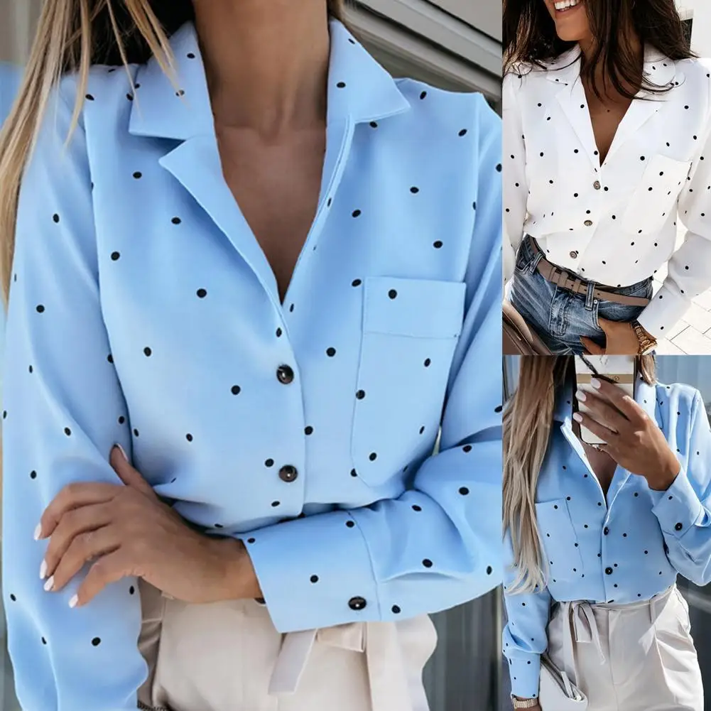 

Casual Blouse Spring Clothing Shirt Pocket Temperament Casual Simple Ladies Blouse