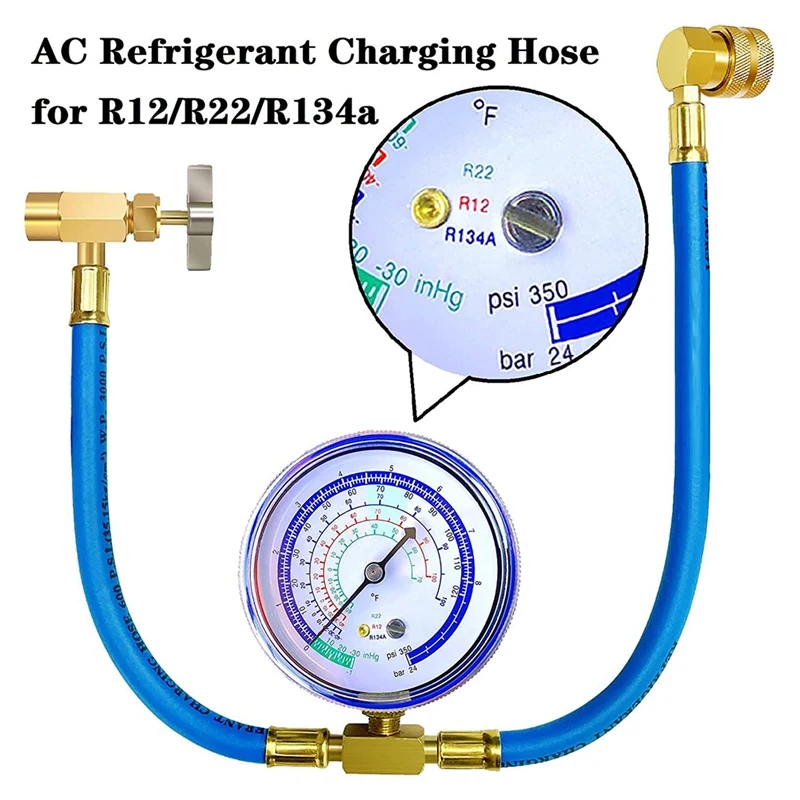 Охлаждающий шланг Freon R134A R12 R22 перезаряжаемый с манометром клапаном для пирсинга
