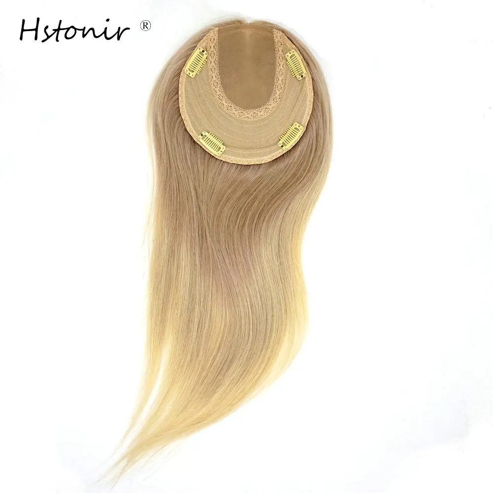 Hstonir Grey Platinum Clip Hair Hairpiece Natural Hair Topper Toupee Women For Hair Human Hairpiece European Remy Hair TP26