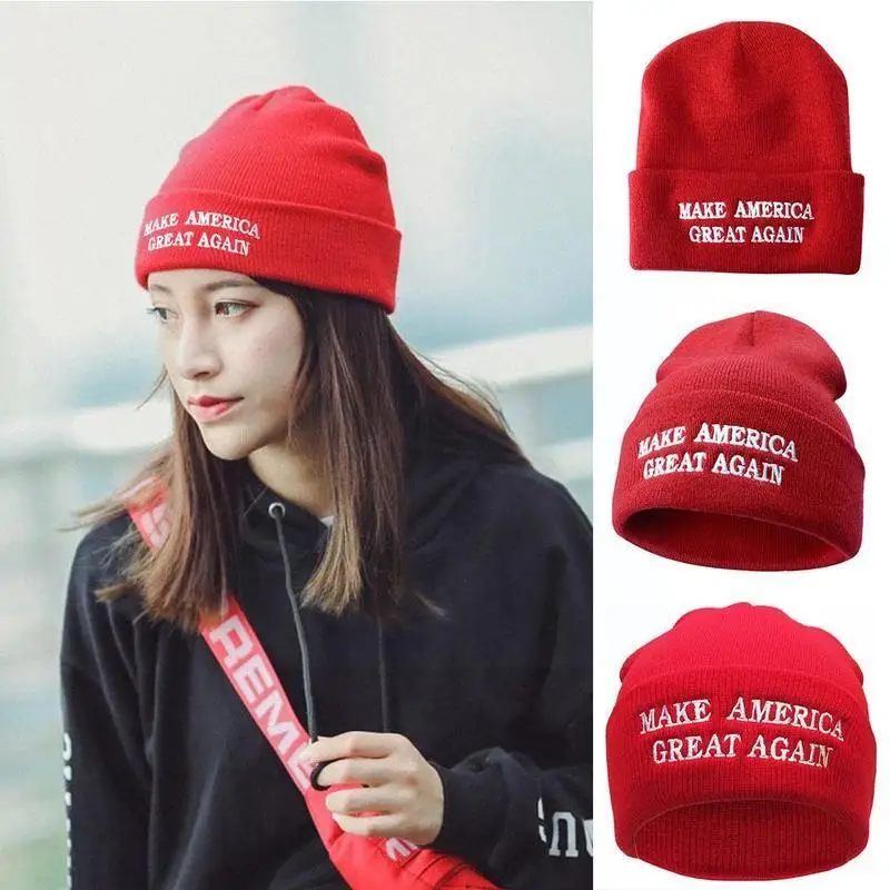 

1pc Donald Trump Hat MAGA Winter Knit Red Beanie Make America Great Again USA Patriots Hat Trump for President Unisex C0W4