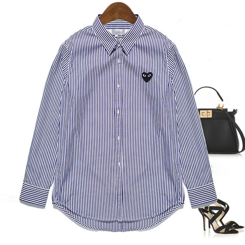 

Женская Офисная рубашка с вышивкой Love Heart, голубая Повседневная однобортная рубашка с отложным воротником и длинным рукавом, весна-лето