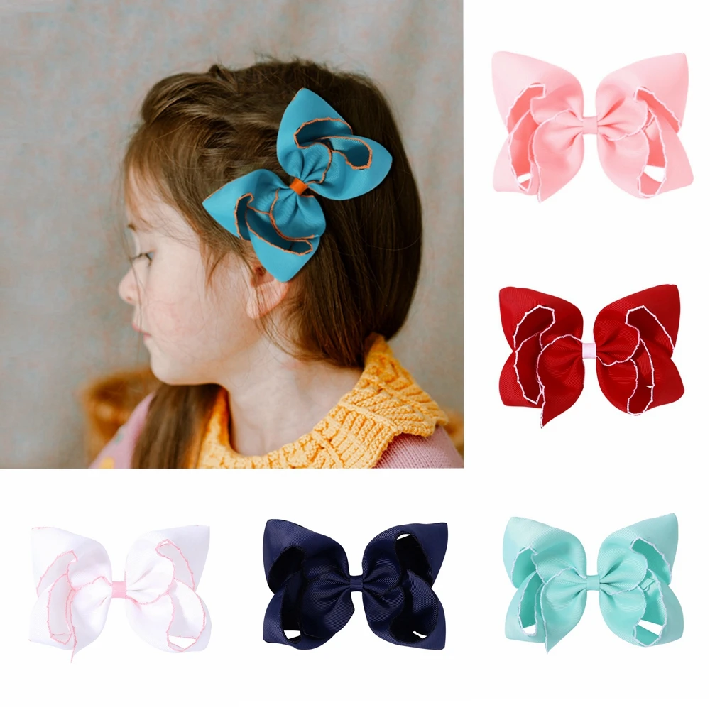 

6Inches Solid Color Ribbon Bows Hairpins For Kids Girls Cute Streak Bowknot Hair Clip Barrettes Baby Headwear Hair Accessories