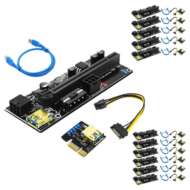 Новая версия 009S Plus PCI-E 1X до 16X USB3.0 60 см SATA3.0 видеокарты с синей светодиодной