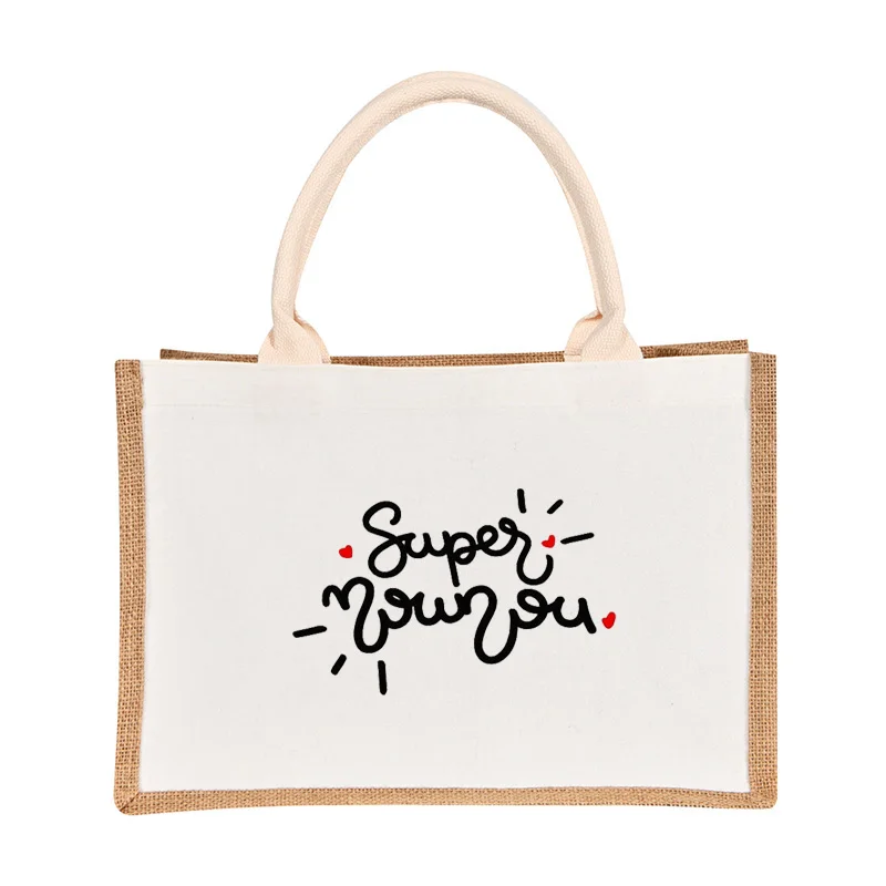 

Thank You Mistress Women Vintage Linen Tote Bags Pattern Capacity Shoulder Bag Reusable Jute Shopping Bags Storage Bag