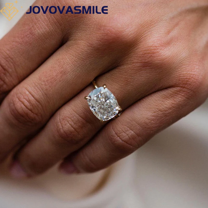 JOVOVASMILE 14k Yellow Gold Moissanite Ring 6.5carat 12x9mm Crushed Ice Hybrid Cushion Cut East-West Center Jewelry For Women