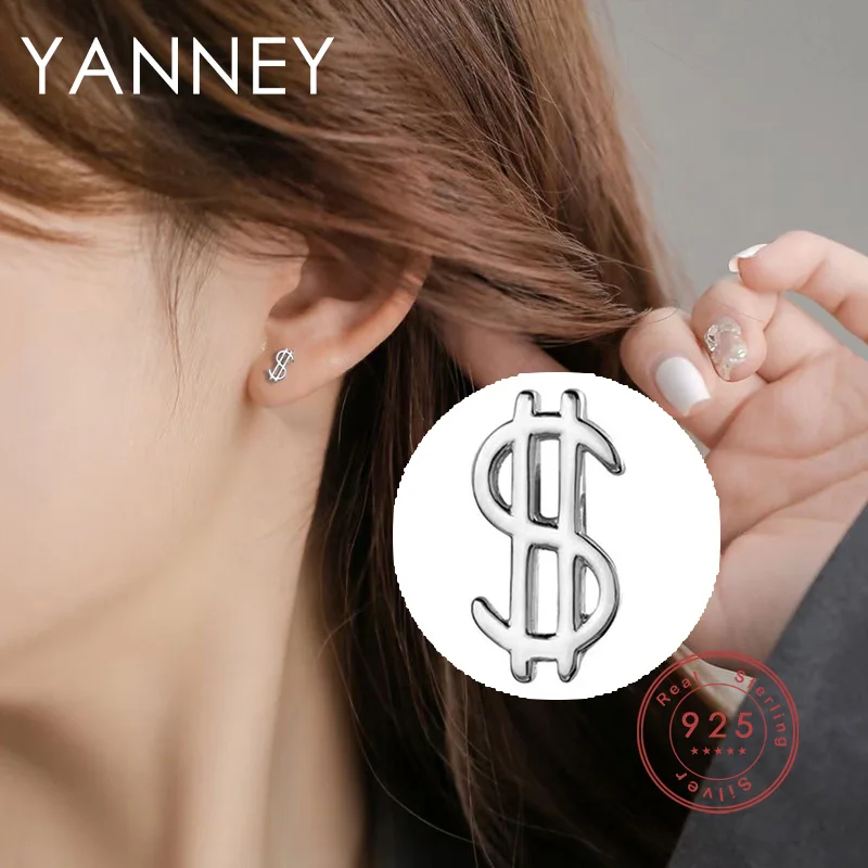 

YANNEY Silver Color 2022 New Trend Fashion Coin Stud Earrings Women Simple Dollar Sign Jewelry Accessories