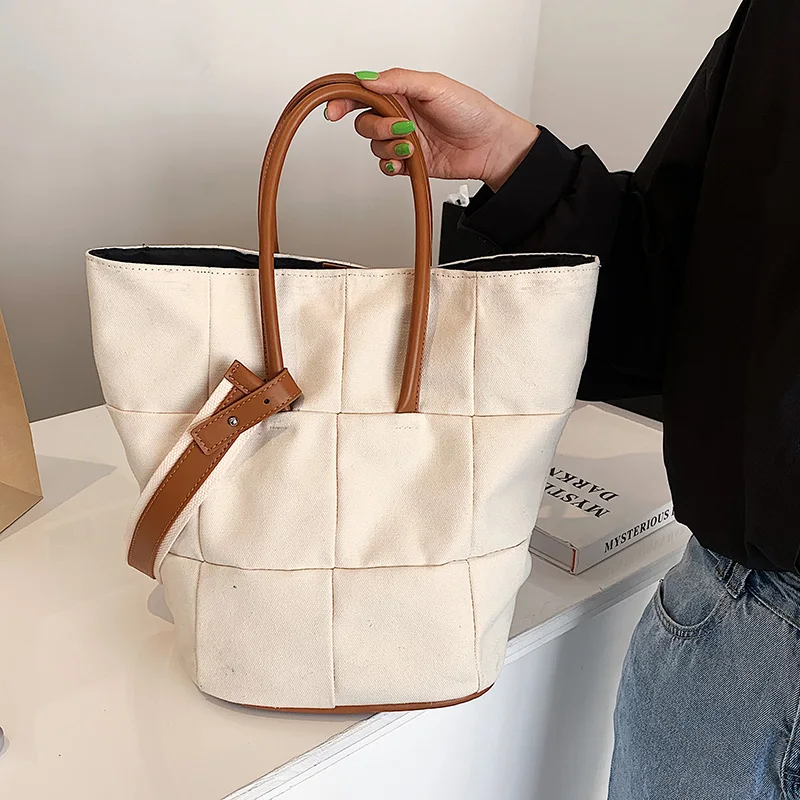 

Luxury Brand Design Bucket Canvas Shoulder Crossbody Bags Women Handbags Purses 2022 New Large Capacity Ladies Messenger Bags