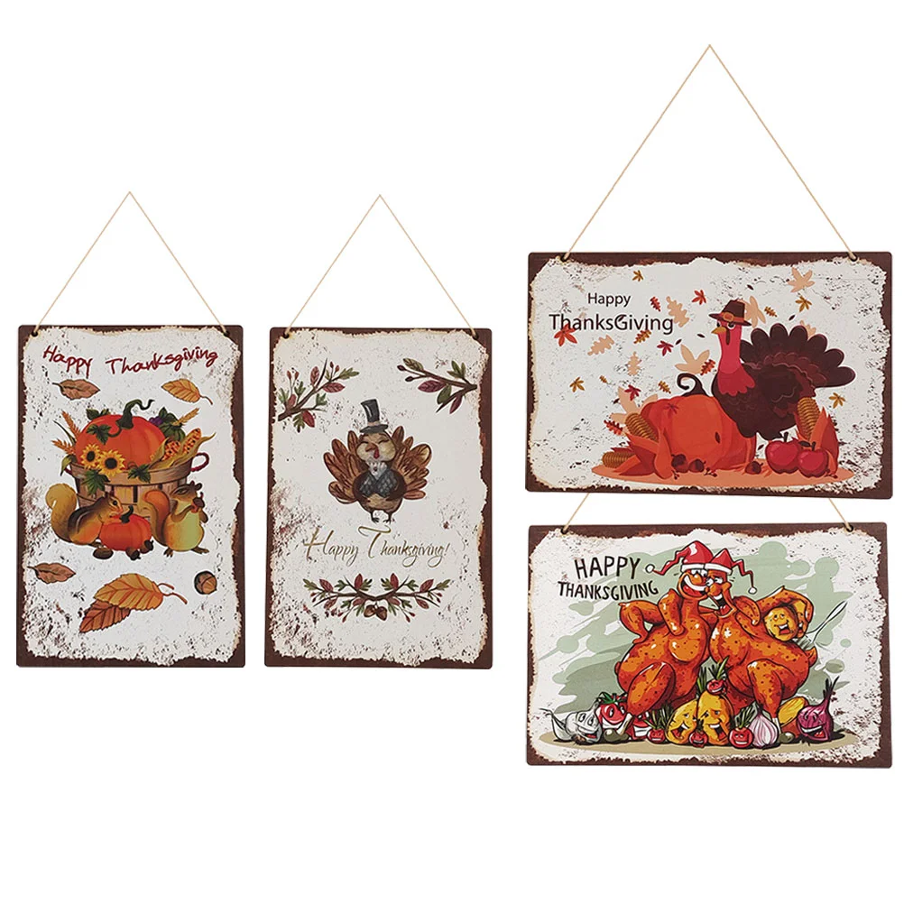 

4pcs Harvest Blessings Wall Decor Thanksgiving Hanging Decor Home Decorative Sign
