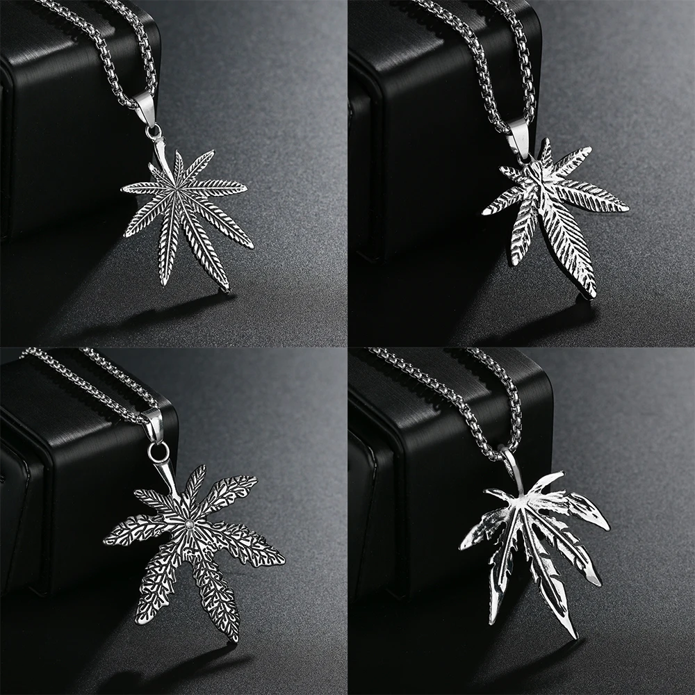 

Fashion Jewelry Silver Maple Leaf Pendant Necklace For Women Stainless Steel Long Chain Men Party Anniversary Gifts 4 Style