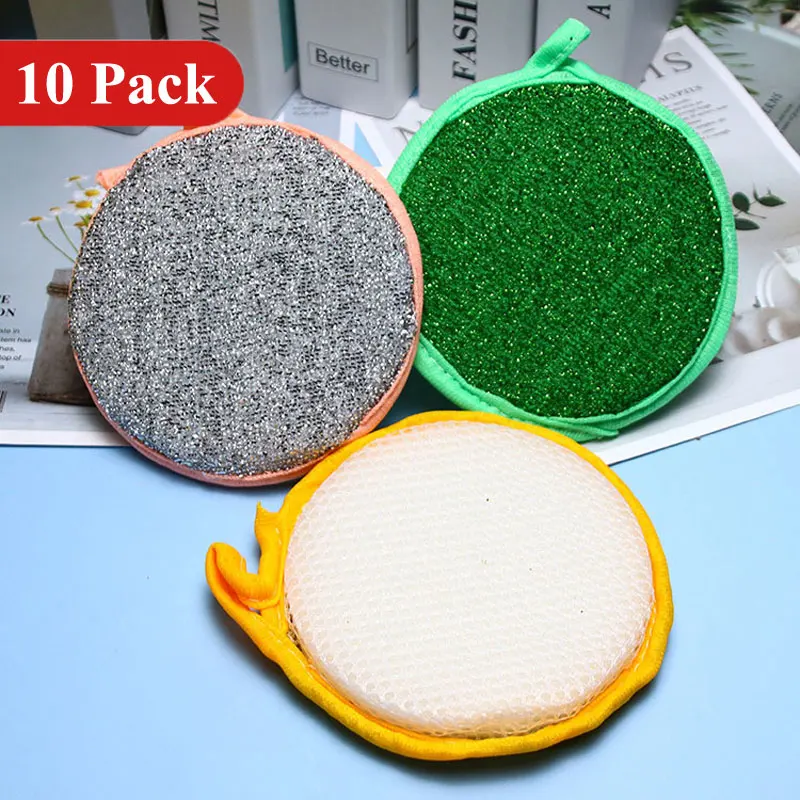 

10Pcs Double Sides Cleaning Sponge Kitchen Pan Pot Dish Clean Sponge Household Cleaning Tools Dishwashing Brushes Top Quality