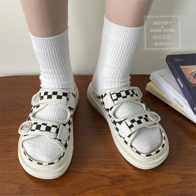 2023 summer women's slippers black and white fashion style daily outing women's shoes, women's shoes sandals