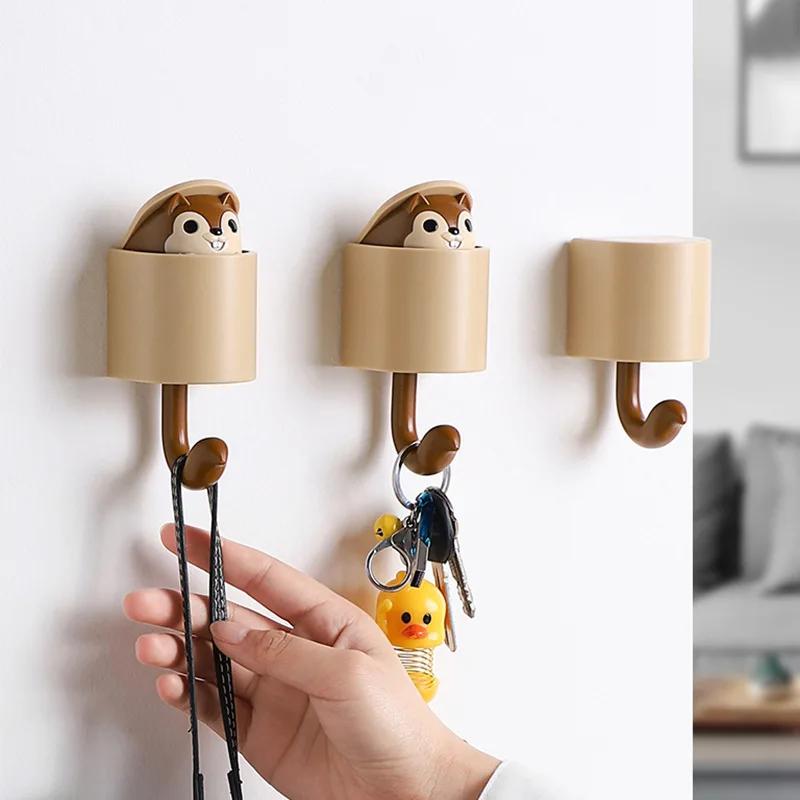 

Hanging Clothes Hook Behind The Door, Cute Adhesive Hook, Wall Hanging, Door Entrance, Storage Key Hook, Creative Squirrel Shape