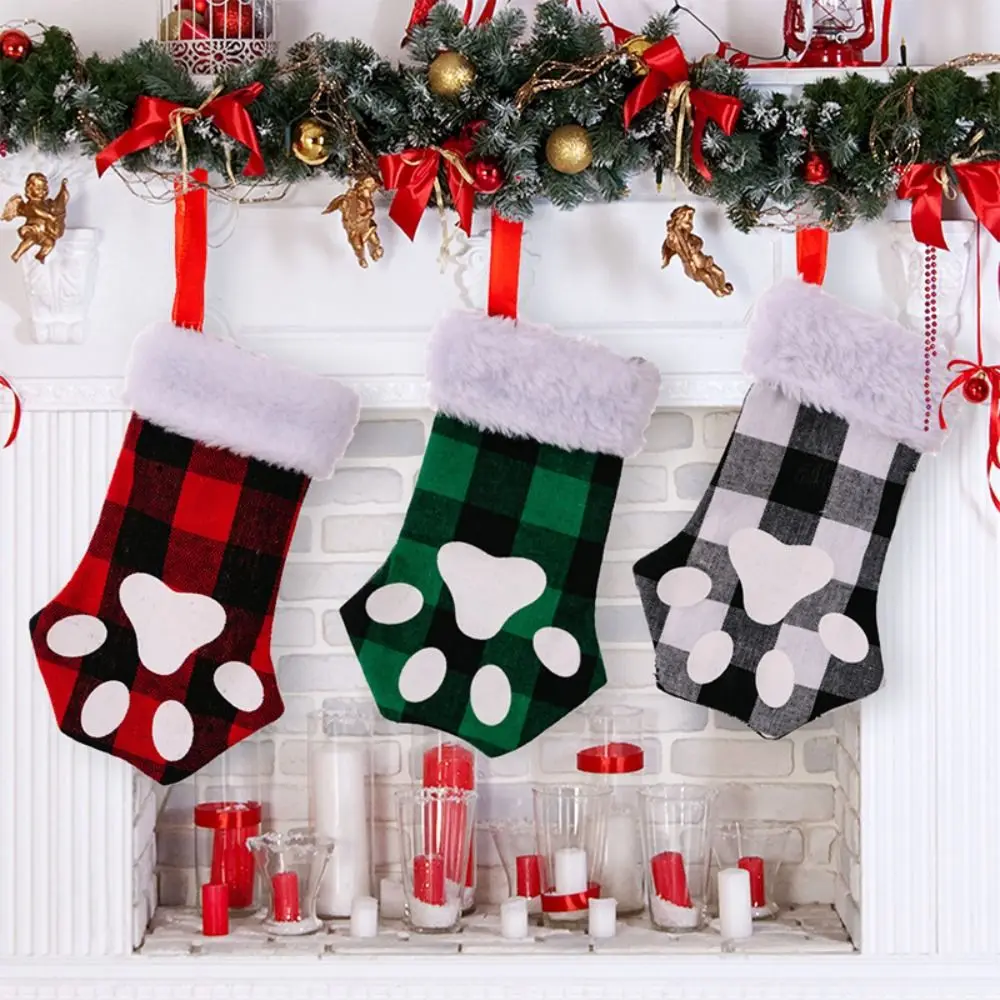 

Non-woven Fabric Christmas Stocking Dog Claw Socks New Year Candy Gift Bag Xmas Tree Fireplace Hanging Decoration Gift