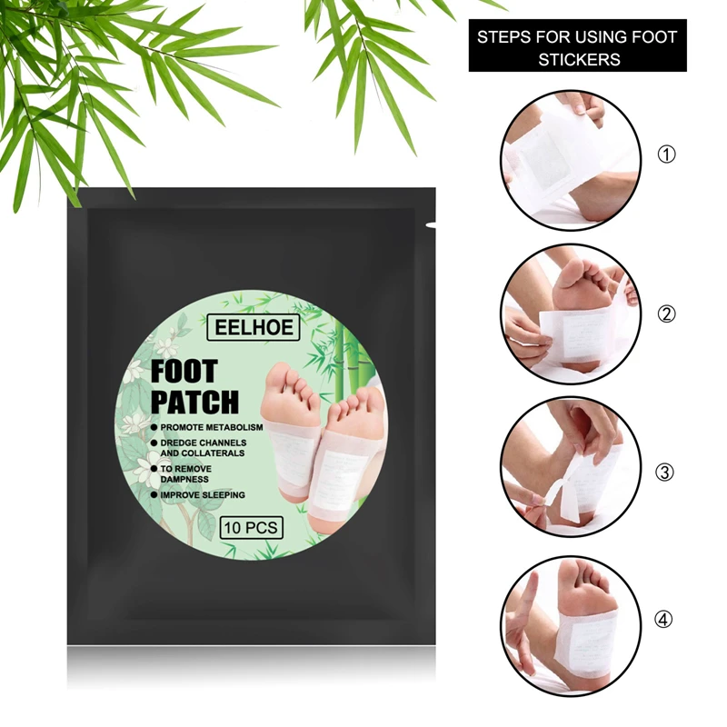 

10pcs Dehumidifying Foot Patch Natural Bamboo Charcoal Foot Therapy Patch Conditioning Treatments Foot Care