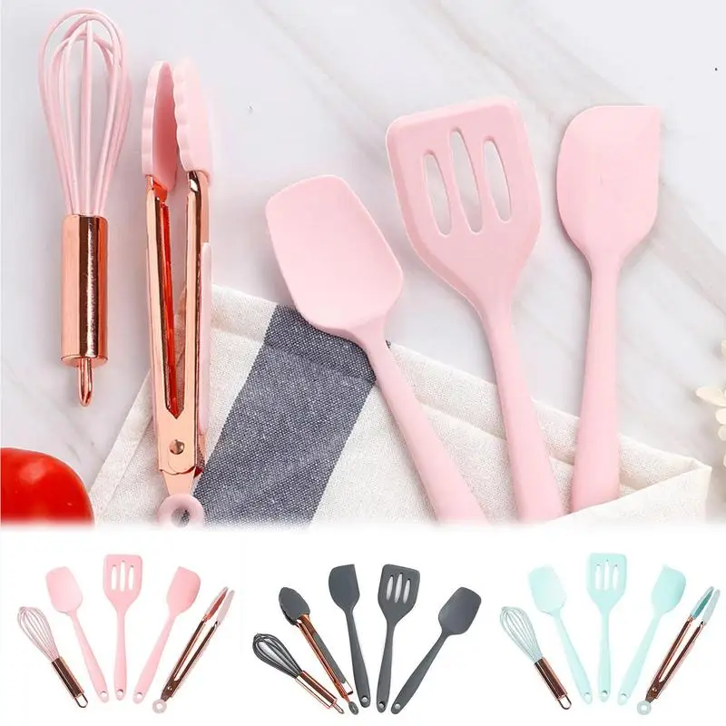 

Набор кухонной утвари, детские принадлежности для готовки, кухонная утварь, 5 шт., антипригарная силиконовая посуда, набор с лопаткой для взбивания яиц, щипцы для еды