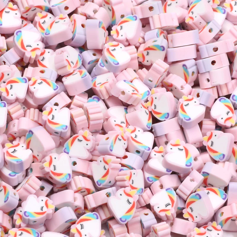 Бусины из полимерной глины в виде единорога 10 мм 20/50/100 шт.