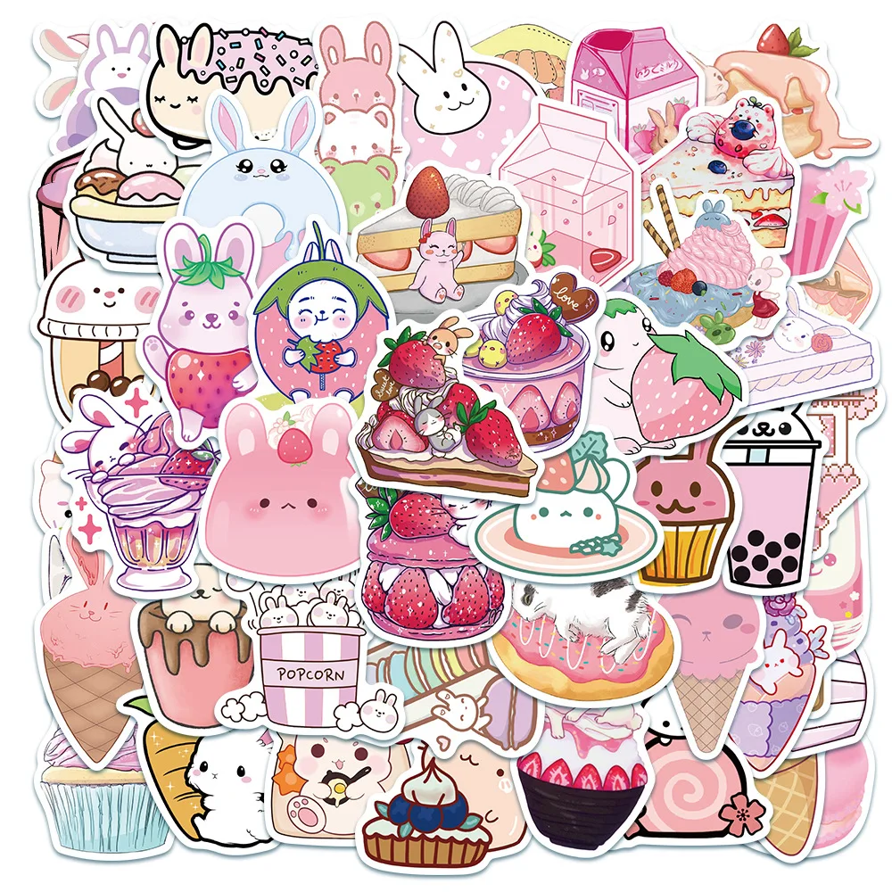 

50pcs/set Pink Lovely Dessert Rabbit Graffiti Stickers Luggage Case Car Waterproof Stickers