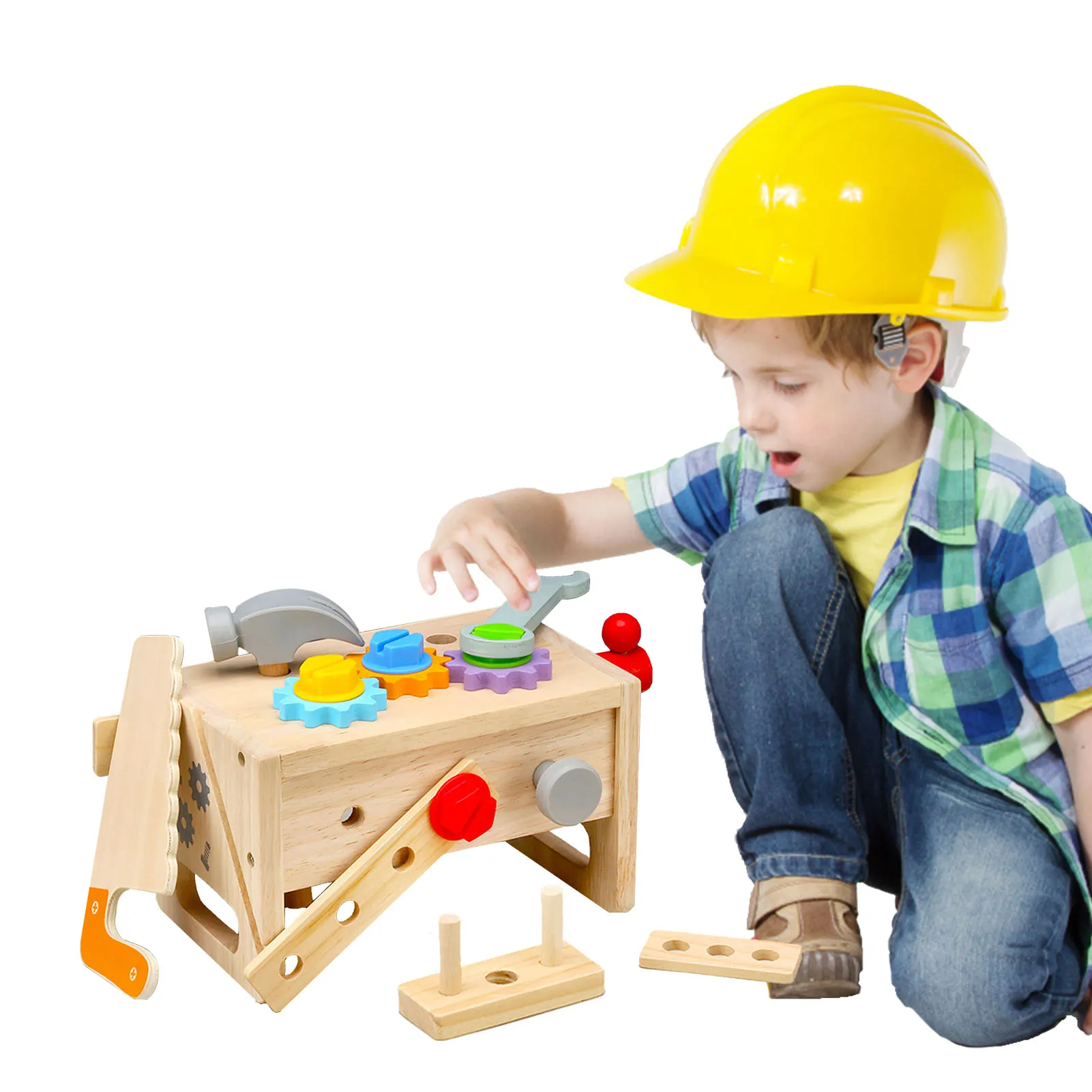 

Tool Kit For Kids 15 Pcs Wooden Toy Tool Set Includes Tool Box Wooden Sensory Toy For Boys & Girls Multiple Colors