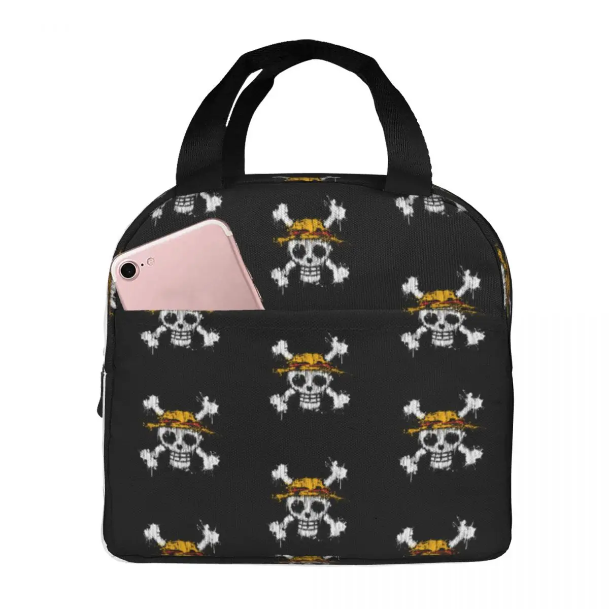 One Piece Skull Anime Lunch Bags Portable Insulated Oxford Cooler Thermal Picnic Lunch Box for Women Girl