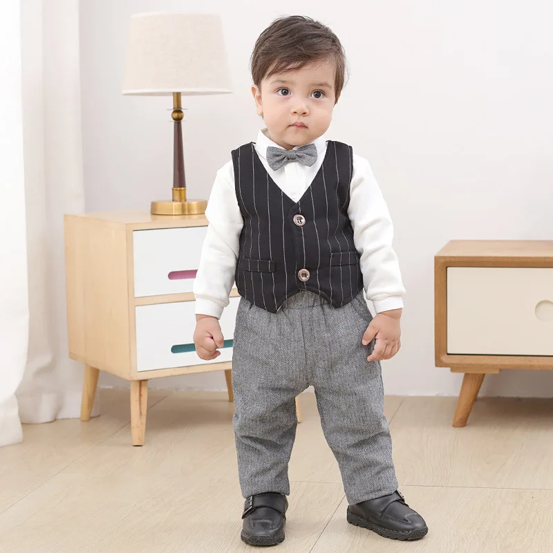 

Wholesale Autumn and Winter Cotton Padded Thickened Three-Piece Clothes British-Style Long-Sleeved Boys' Suit