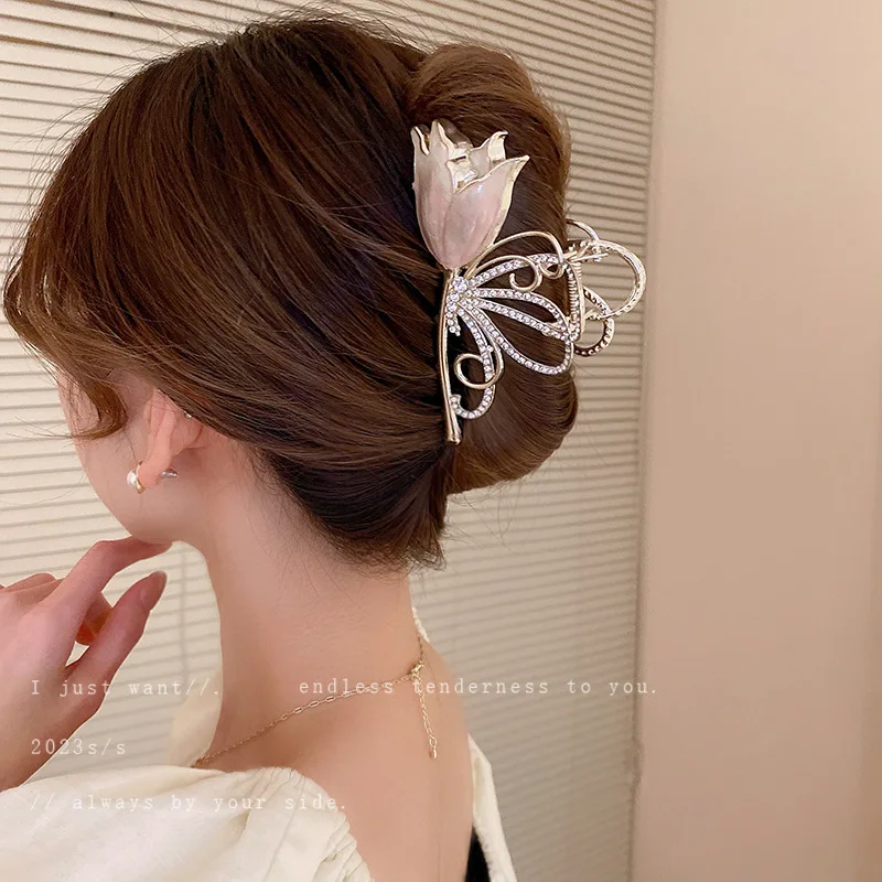 

Super Fairy Diamond Dropping Oil Butterfly Wings Flower Grab Clip Back Of Head Hair Shark Hairpin High-grade Accessori