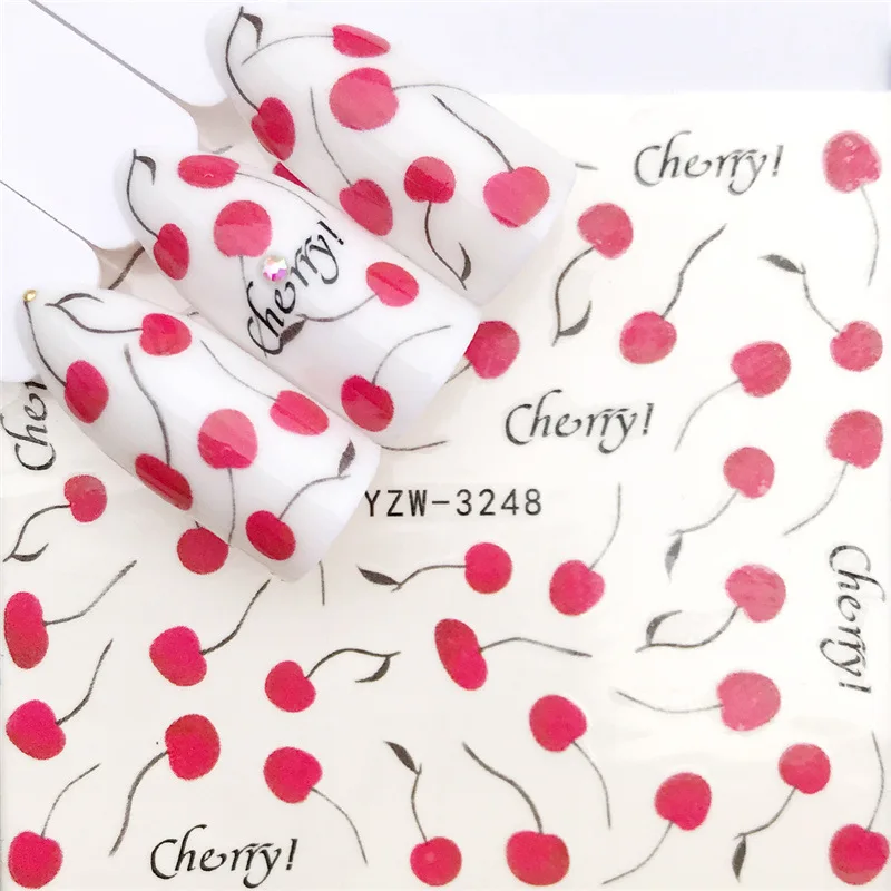 

5PCS Cherry Nail Sticker Little Fresh Butterfly Cherry Flowers Watercolor Decal Nail Art Decoration Nail Watermark Sticker