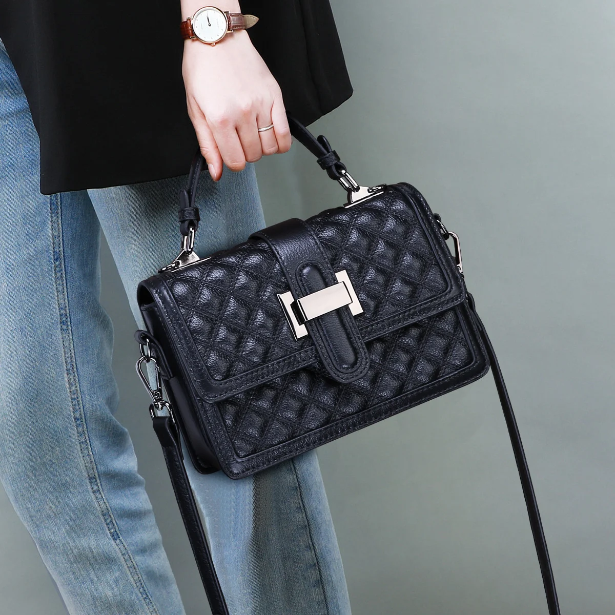 

high quality luxury brand Women's summer top leather hand 2023 trendy fashion versatile texture rhombic lattice messenger bag