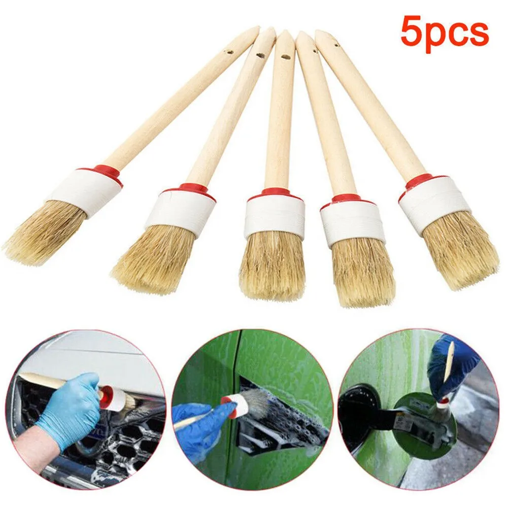 

Boar Hair Tool Detailing Brush 5pcs/set For Car Cleaning For Wet And Dry Use