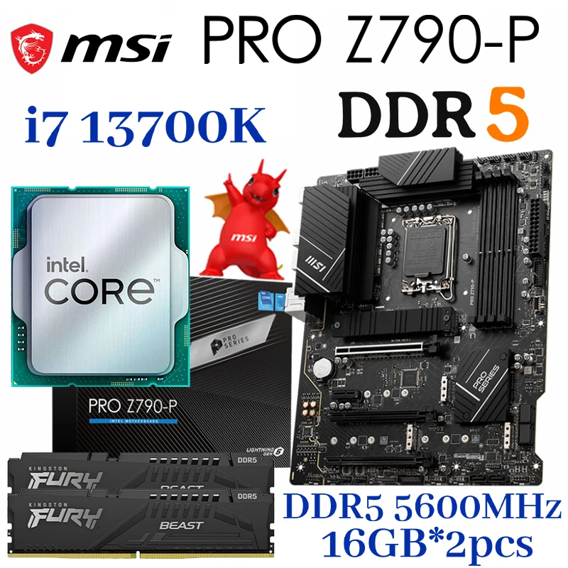 

MSI PRO Z790-P DDR5 LGA 1700 Motherboard + Intel Core i7 13700K CPU Kit + D5 5600MHz 16GB*2pcs PCI-E 5.0 M.2 GAMING Mainboard