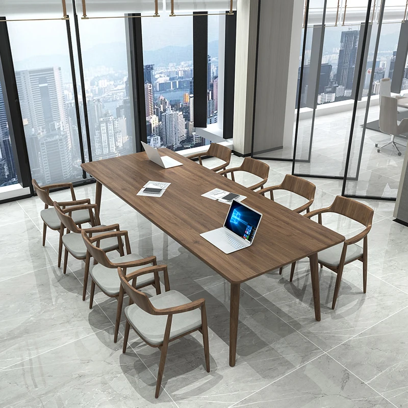 

Стол для конференций из массива дерева, простой современный офисный стол и стул, комбинированный длинный стол, тренировочный стол для нескольких человек