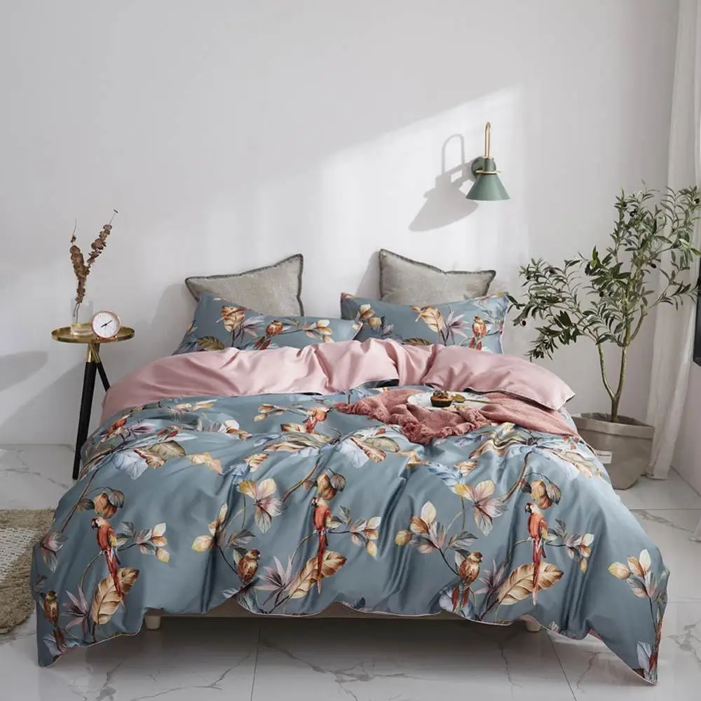 

Svetanya Pastoral Birds Leaves Flowers Bedlinens Silkly Egyptian Cotton Bedding Set Queen King Size Sheet Duvet Cover Set