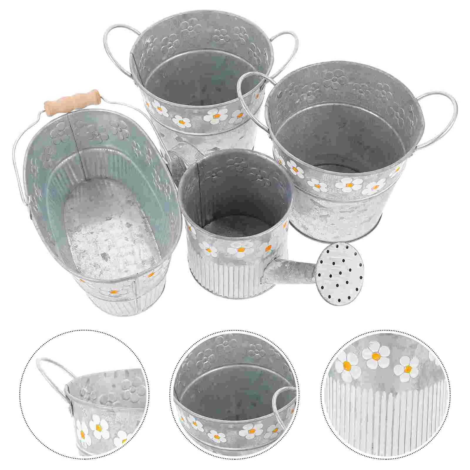 

1 Set of Balcony Flower Buckets Household Flower Holders with Watering Can
