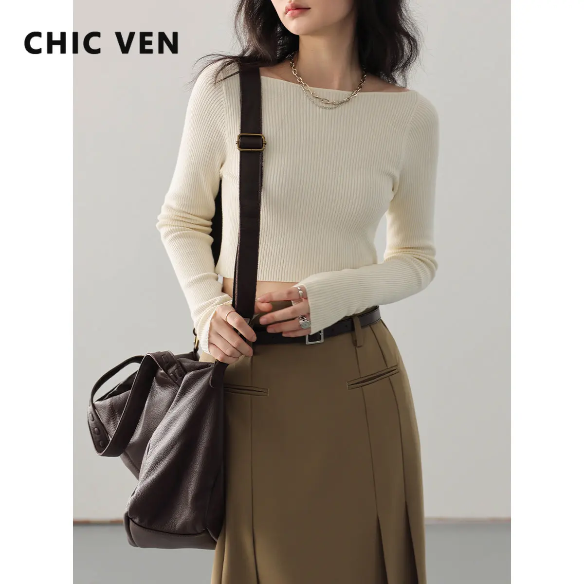 

CHIC VEN Women's Short Sweater Cropped Tops Knitwear Korean Casual Pullover Long Sleeve Female Knit Jumper Spring Autumn 2023