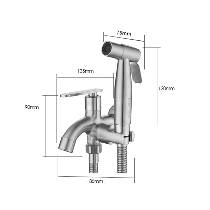 Bidet Spray Set Hand 2 Way Tap Faucet Bathroom Toilet Hose Pipe Water