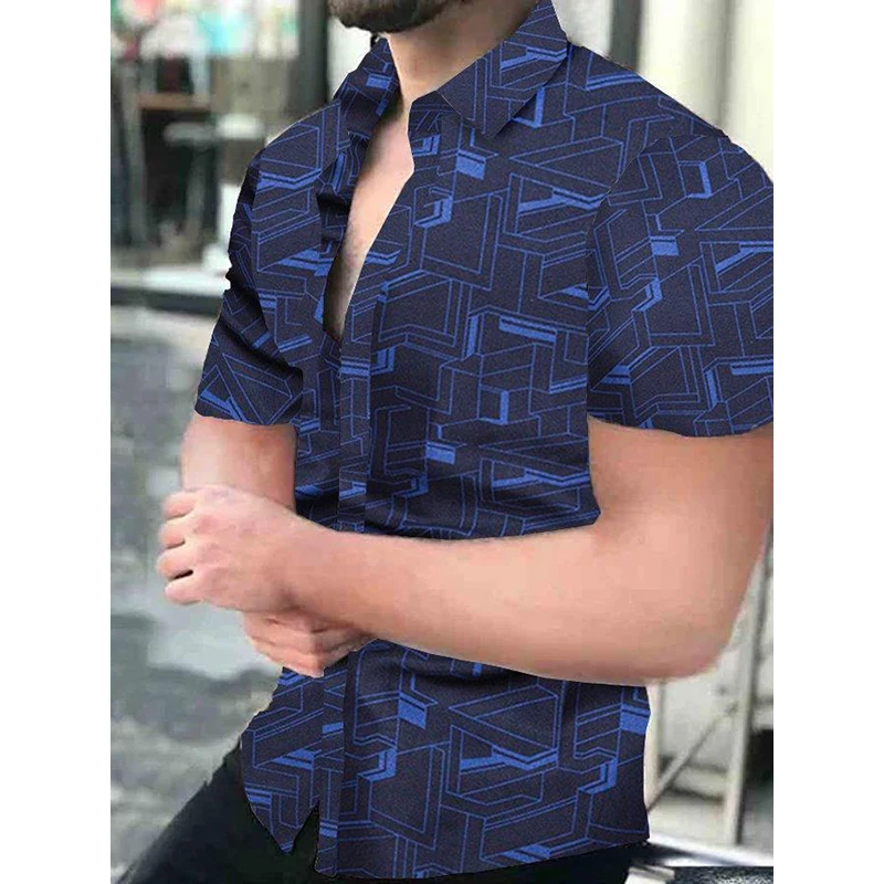 

Stylish Men Shirts Hawaii Buttons Shirt Casual Maze Print Beach Short Sleeve Tops Blouses Men's Clothing Party Cardigan Camisas