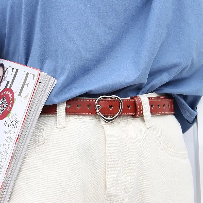 

Heart Shape Pin Buckle Hollow Women Thin Belt INS Fashion Wild PU Leather Jeans Wrist Straps Love Hollow Decoration Pants Belts