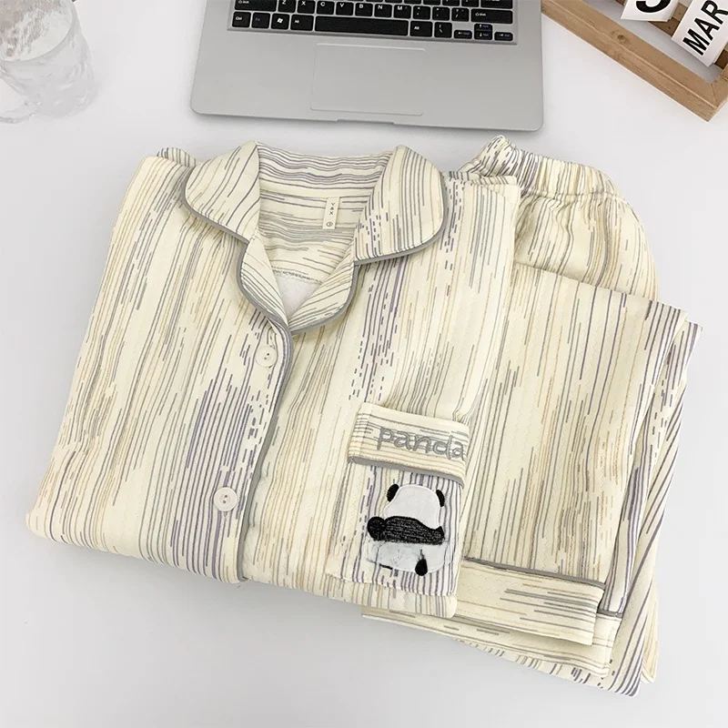 Женская пижама в стиле панды осенне-зимняя утепленная хлопковая прослойная