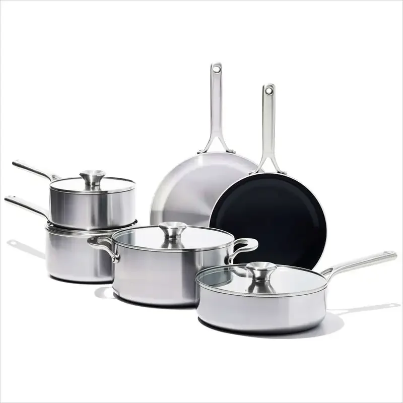 

Tri-Ply Stainless Steel PFAS-Free Nonstick, 10pc Cookware Set