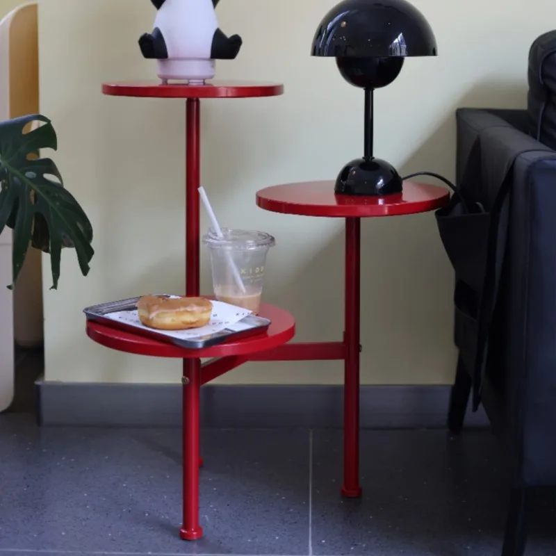 Многоярусный боковой столик Mooli угловой простой красный допаминовый