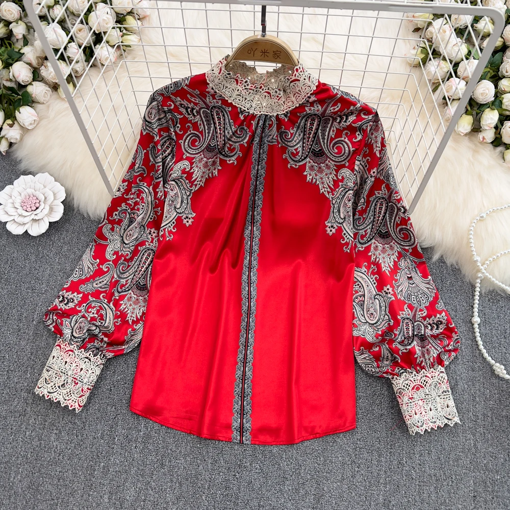 

Винтажный Красный пуловер VANOVICH с воротником-стойкой, женская рубашка на весну и лето 2022, новый модный дизайнерский свободный топ с длинными ...