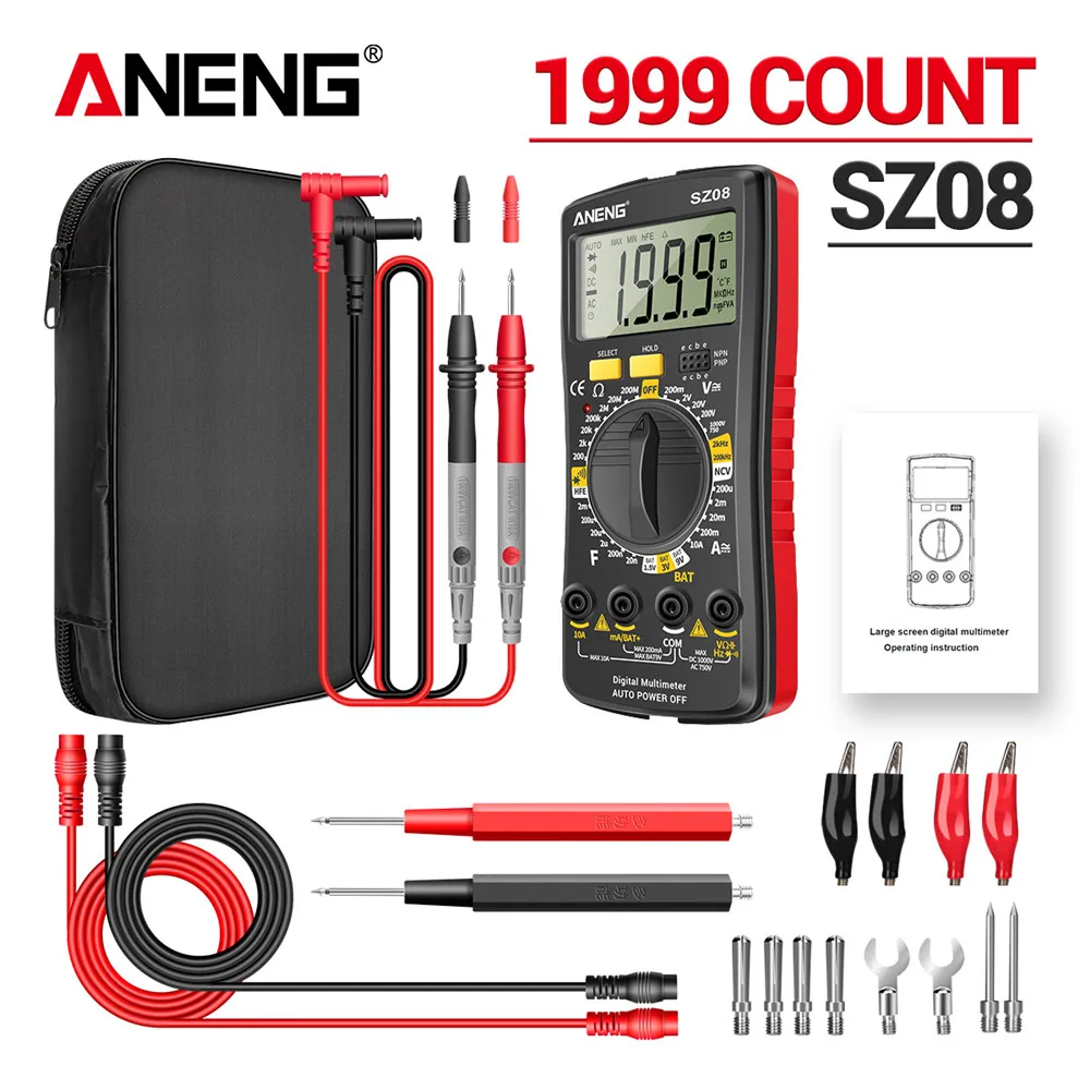 ANENG SZ08 Digital Multimeter Ultra-thin storage Professional Multimetro Auto Voltmeter AC DC 220V Resistance Handhold Testers |