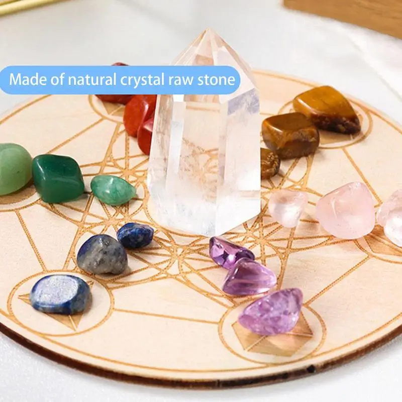 

Crystals Chakra Healing Stones Set With Geometry Grid Wooden Decor Plate Ornaments For Healing Meditation Home Decor Accessories
