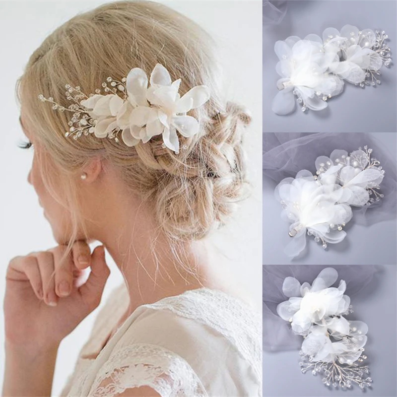 

Trendy Silver Color Crystal Flower Hair Clips Hairpin For Women Bride Handamde Bridal Wedding Hair Accessories Jewelry Headpiece