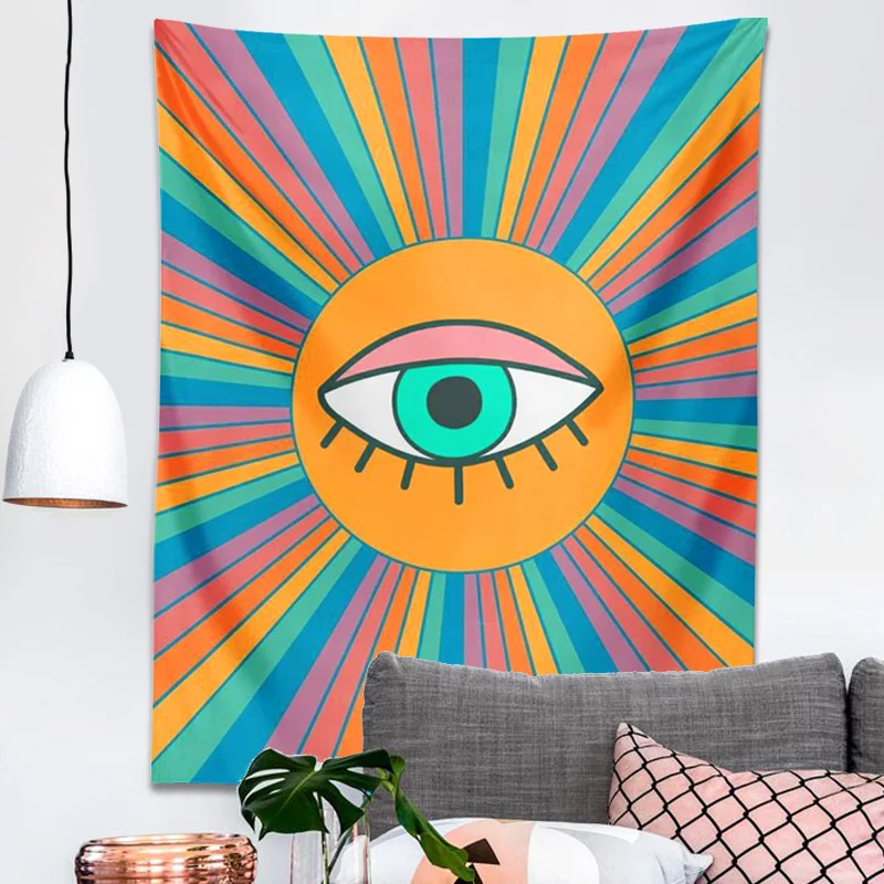 

Sun Tapestry Wall Hanging Colorful Sun eye Rainbow Tapestries Moon Bedroom Decor Bedspread Throw Cover Sun Moon Wall Decor
