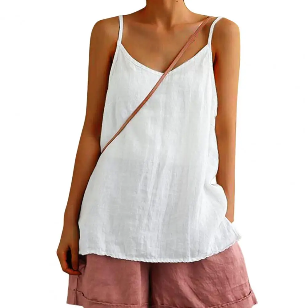 

Trendy Summer Camisole Lightweight Sleeveless Shrink Resistant Ladies Pure Color Spaghetti Straps Blouse