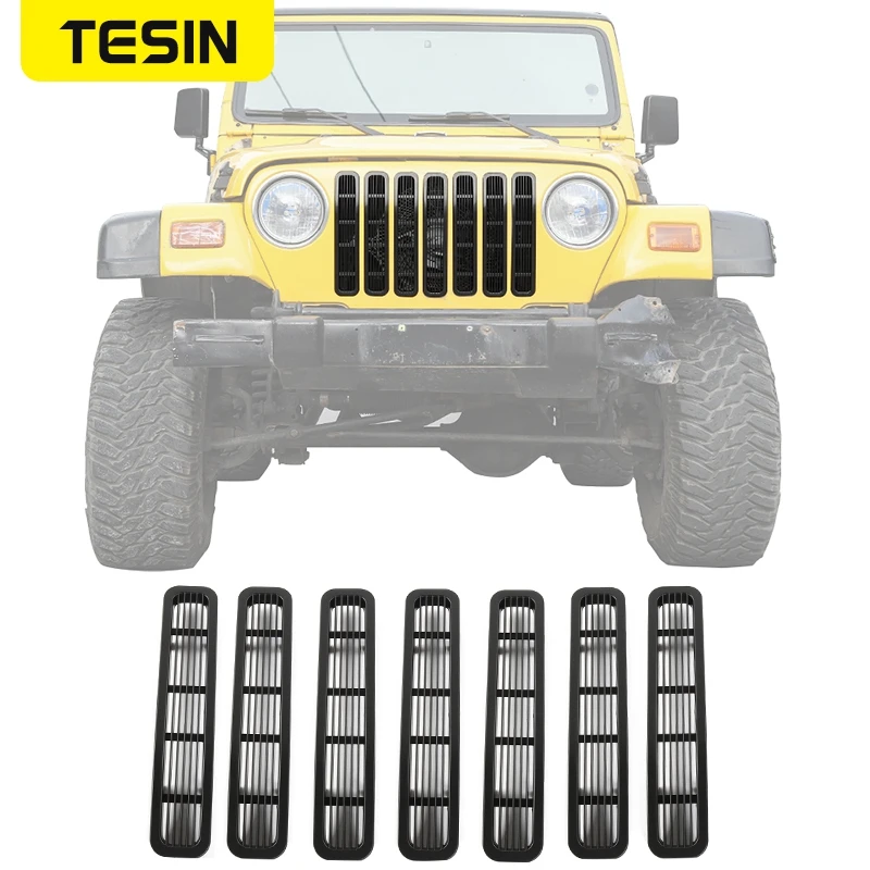 

TESIN Car Styling Front Grille Black Trim Cover Grill Decoration Stickers for Jeep Wrangler TJ 1997-2006 Exterior Accessories