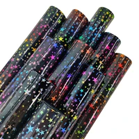 holographic stars pattern mirror faux leather fabric synthetic sheet for bows decor diy accessorie black leatherette 30135cm