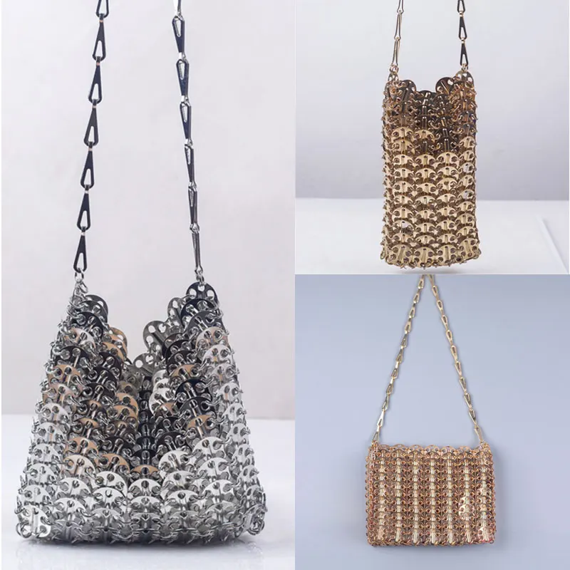 

Роскошные дизайнерские женские сумки, вечерние плетеные клатчи с металлической цепочкой и блестками, дорожная Праздничная дамская сумочка на плечо