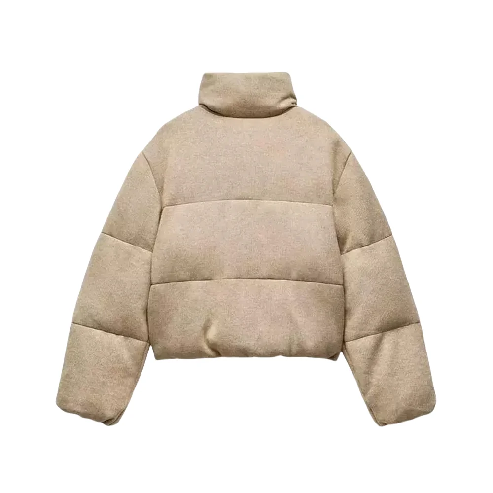 ZARF Зимняя новая женская вязаная куртка-пуховик с воротником-стойкой и длинными